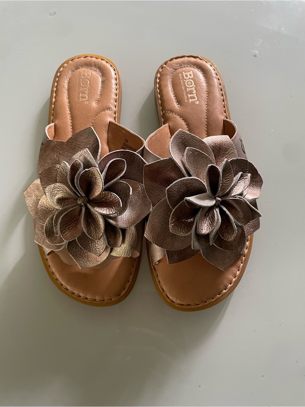 Born Metallic Floral Slide Sandals - Rose Bronze